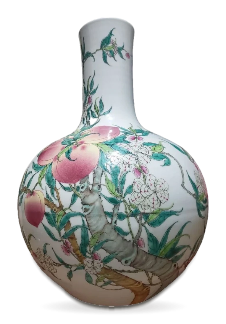 A Famille-Rose ‘Nine Peaches’ Globular Vase, Tianqiuping