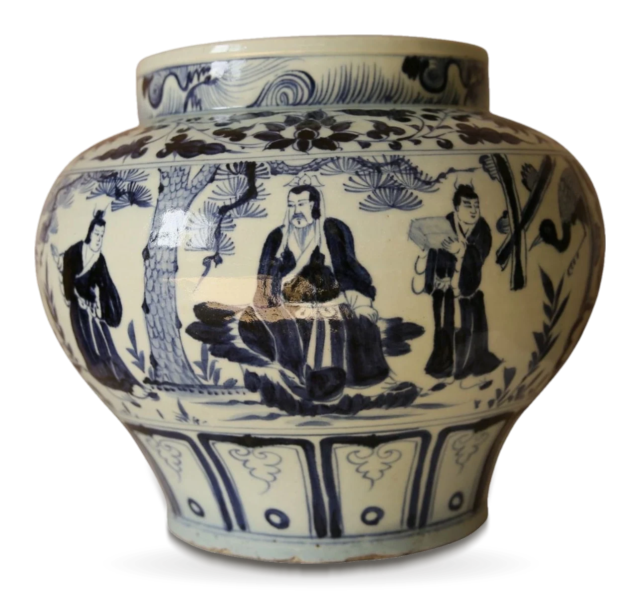A Blue and White ‘Scholars in a Garden’ Jar, Guan
