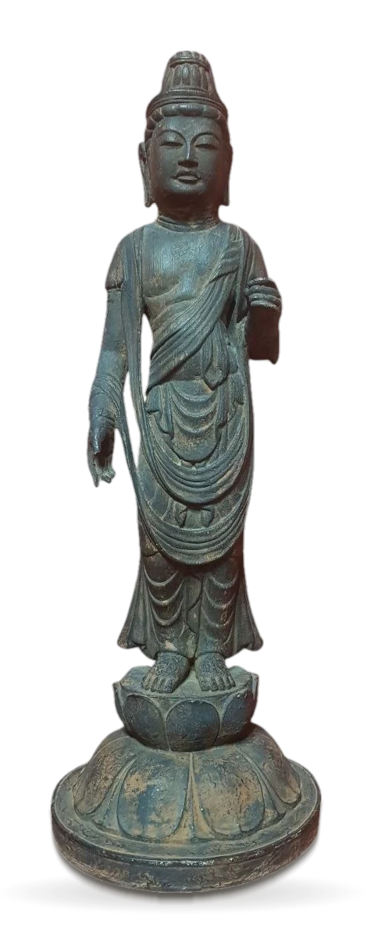 A Carved Wood Standing Figure of Avalokiteshvara