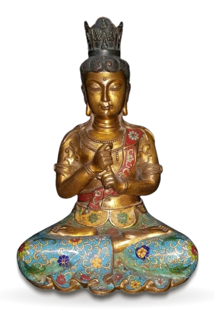 A Gilt-Bronze and Cloisonné Enamel Seated Bodhisattva