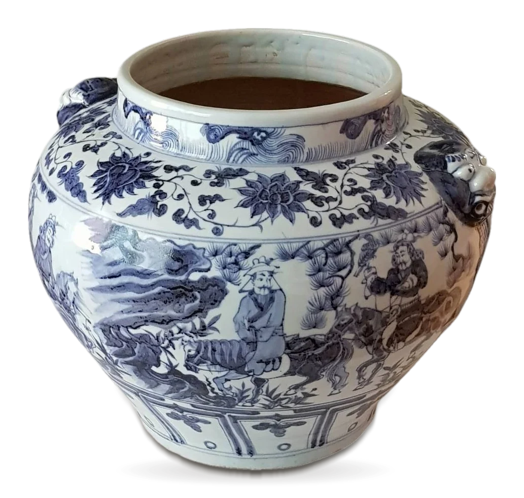 A Blue and White Figural Jar with Lion-Mask Handles